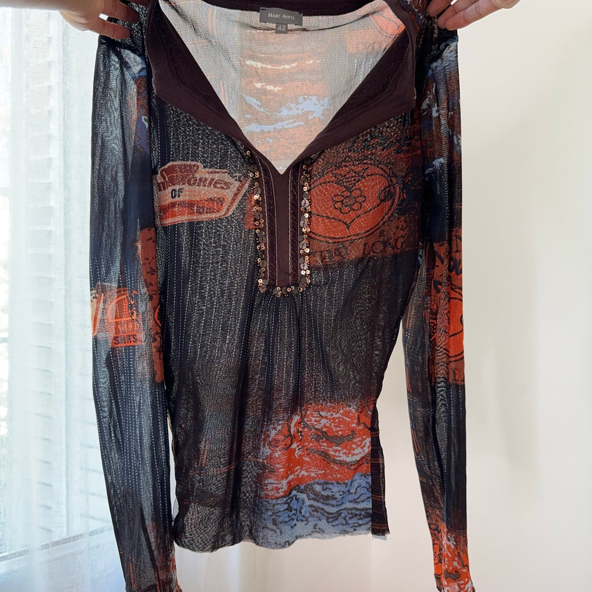 Italian Vintage Graphic Mesh Top