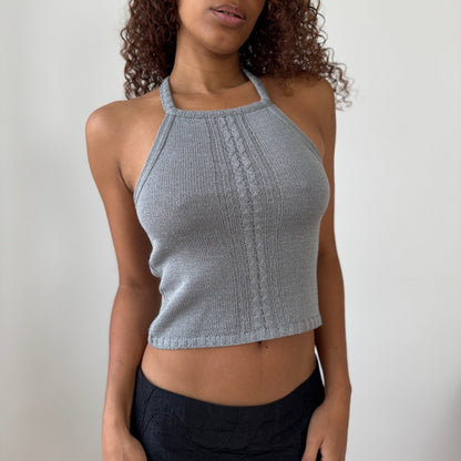 Euro Vintage Grey Knit Halter Top (XS/S)