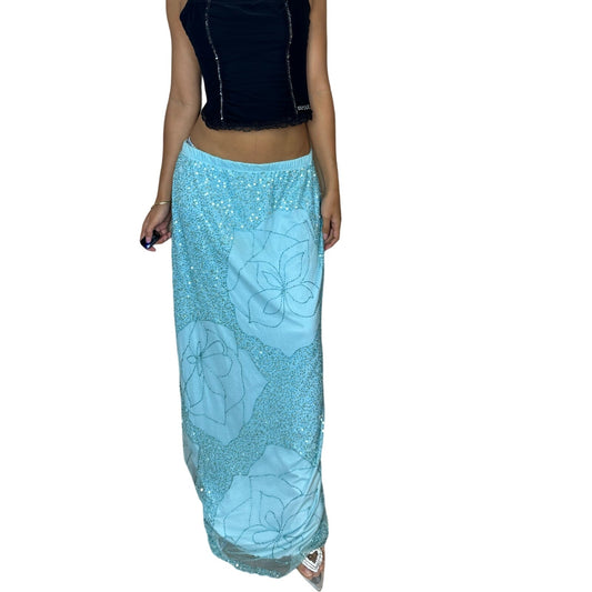 Italian Vintage blue sequin maxi skirt (S/M)