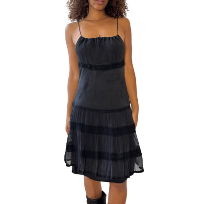 Italian Vintage 100% Silk Tiered Spaghetti-Strap Dress (S)