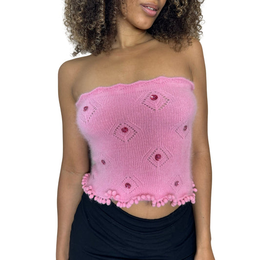 Italian Vintage pink knit angora top with sequins (XS/S)