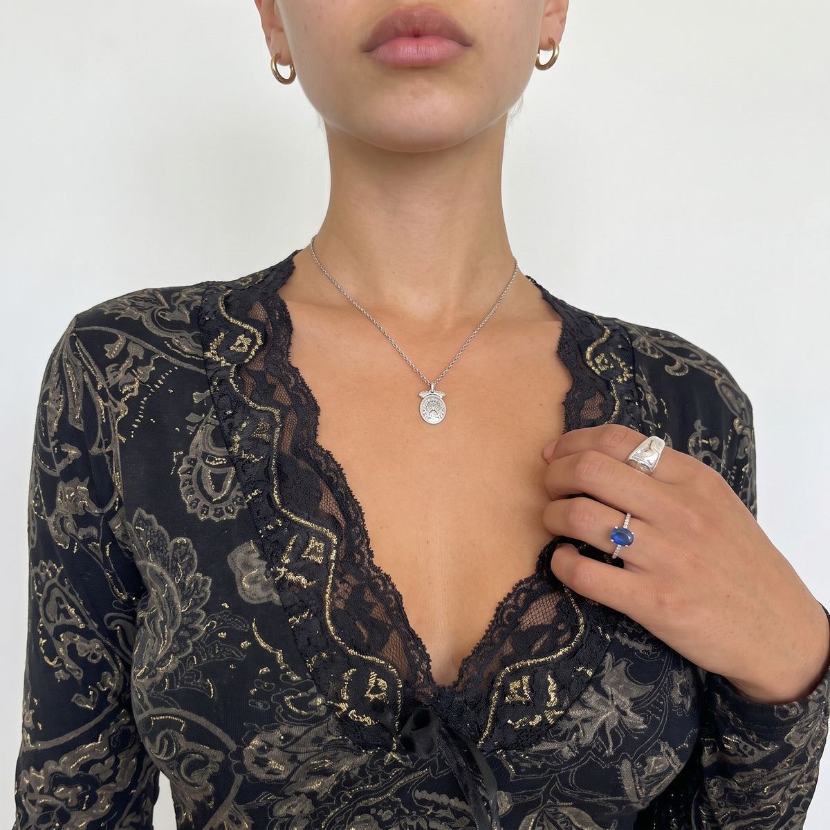 Vintage French Paisley Lace Long Sleeve Top (S)