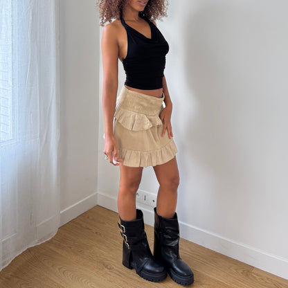 Vintage Ruffled Beige Mini Skirt (S)