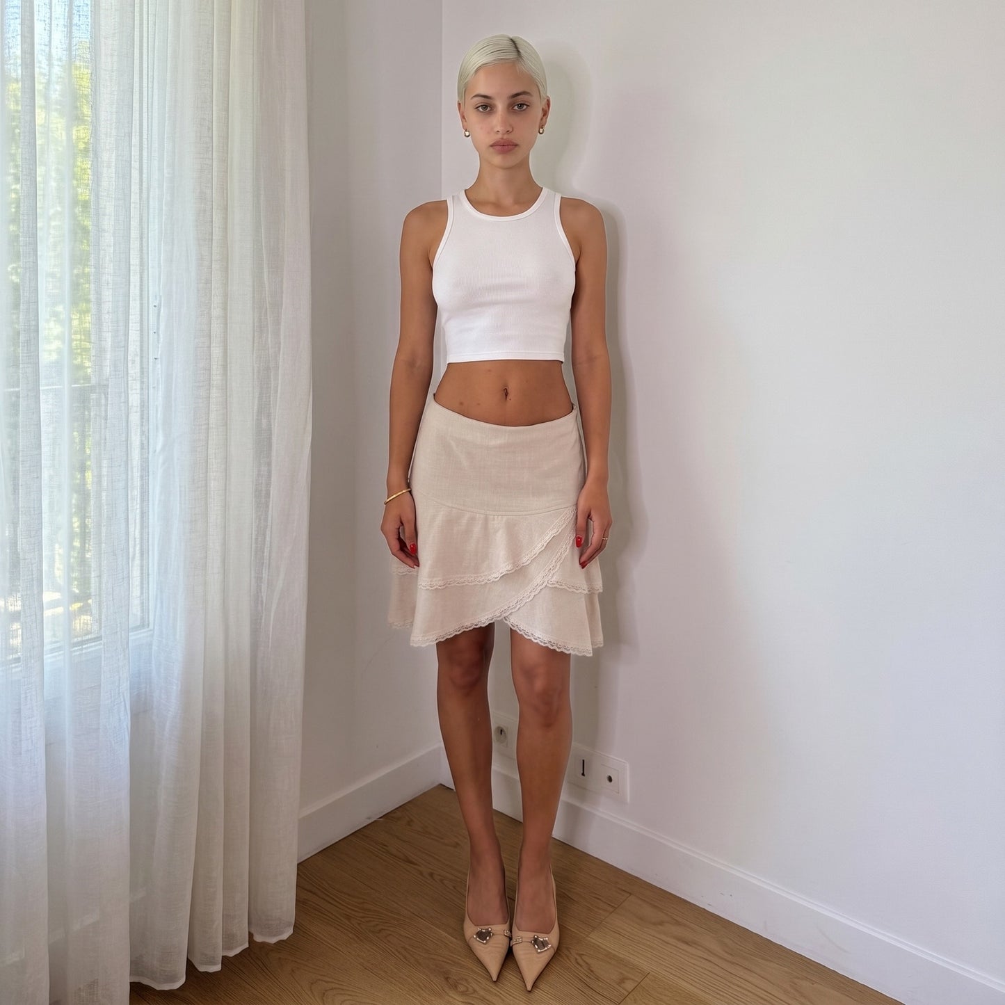 Vintage Cream Bolero & Lace Mini Skirt Set French Y2K Coquette (S)