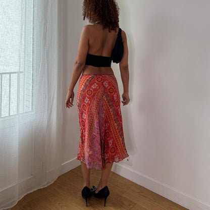 Vintage Patchwork Floral Mesh Midi Skirt Y2K Boho Fairy Skirt (S) ⠀