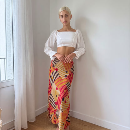 Vintage White Cotton Puff Sleeve Crop Top Square Neck Italian Y2K (S/M)