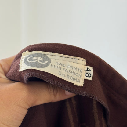 Vintage Italian chocolate brown wide-leg trousers with embroidered front details (S/M)