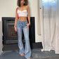 Vintage Beaded Denim Jeans low rise and flare leg fit (XS) floral