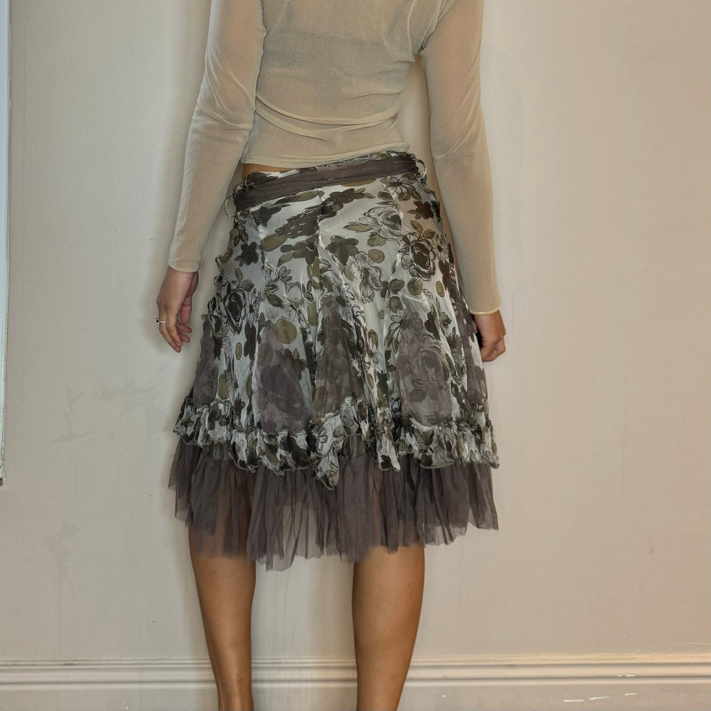 Vintage 00s Silk Floral Skirt (XS/S)