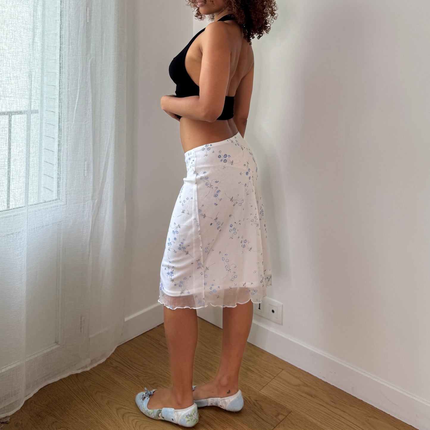 Vintage Pimkie Blue Floral Mesh Midi Skirt Y2K Coquette Skirt (S) ⠀
