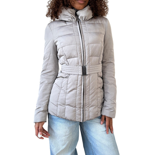 Vintage French grey–silver padded belted zip jacket (Small)