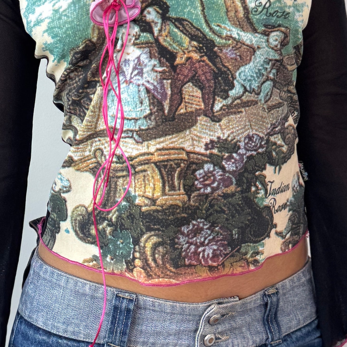 Vintage Baroque Tapestry Print Mesh Top (S)