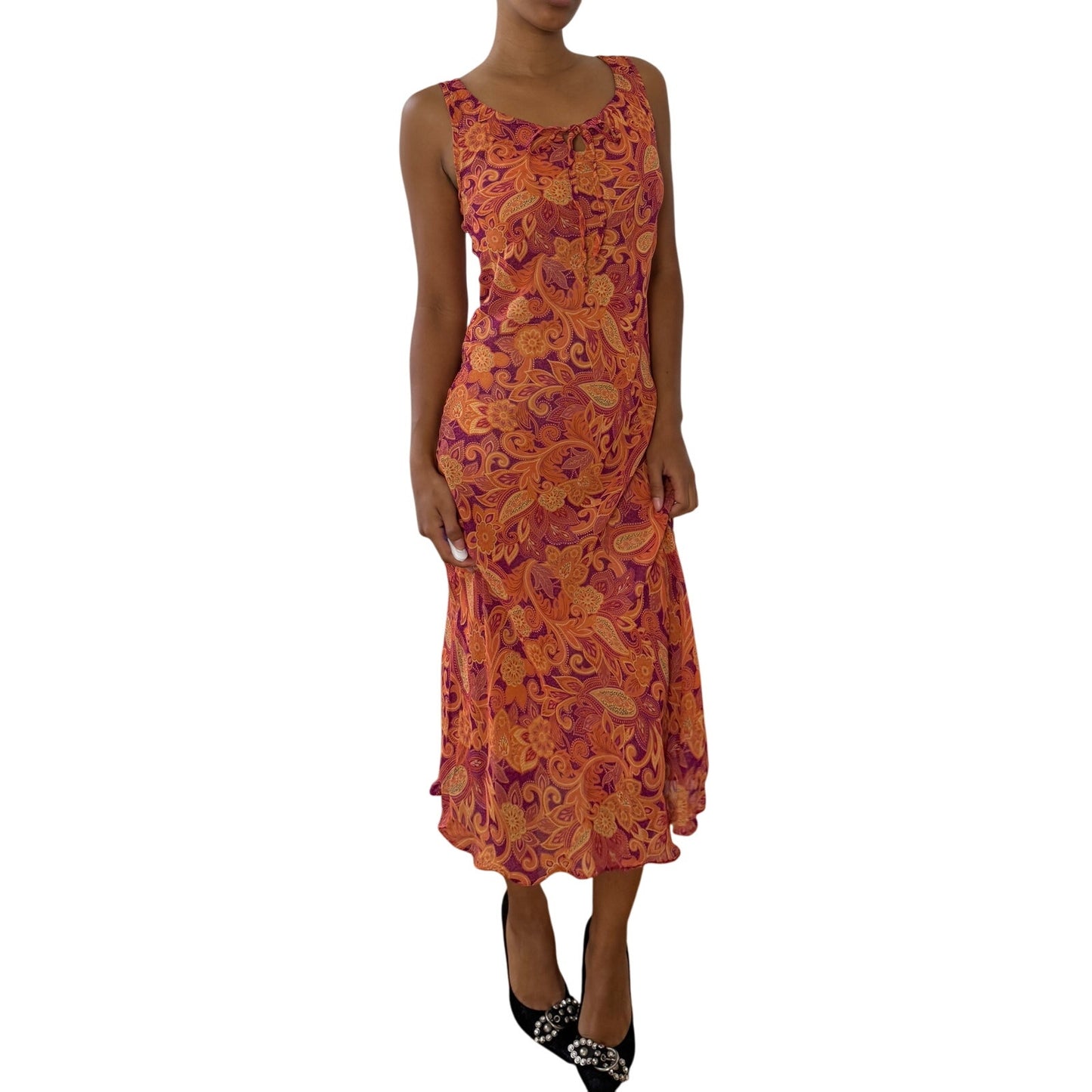 Euro Vintage Mesh Paisley Midi Dress (S/M)