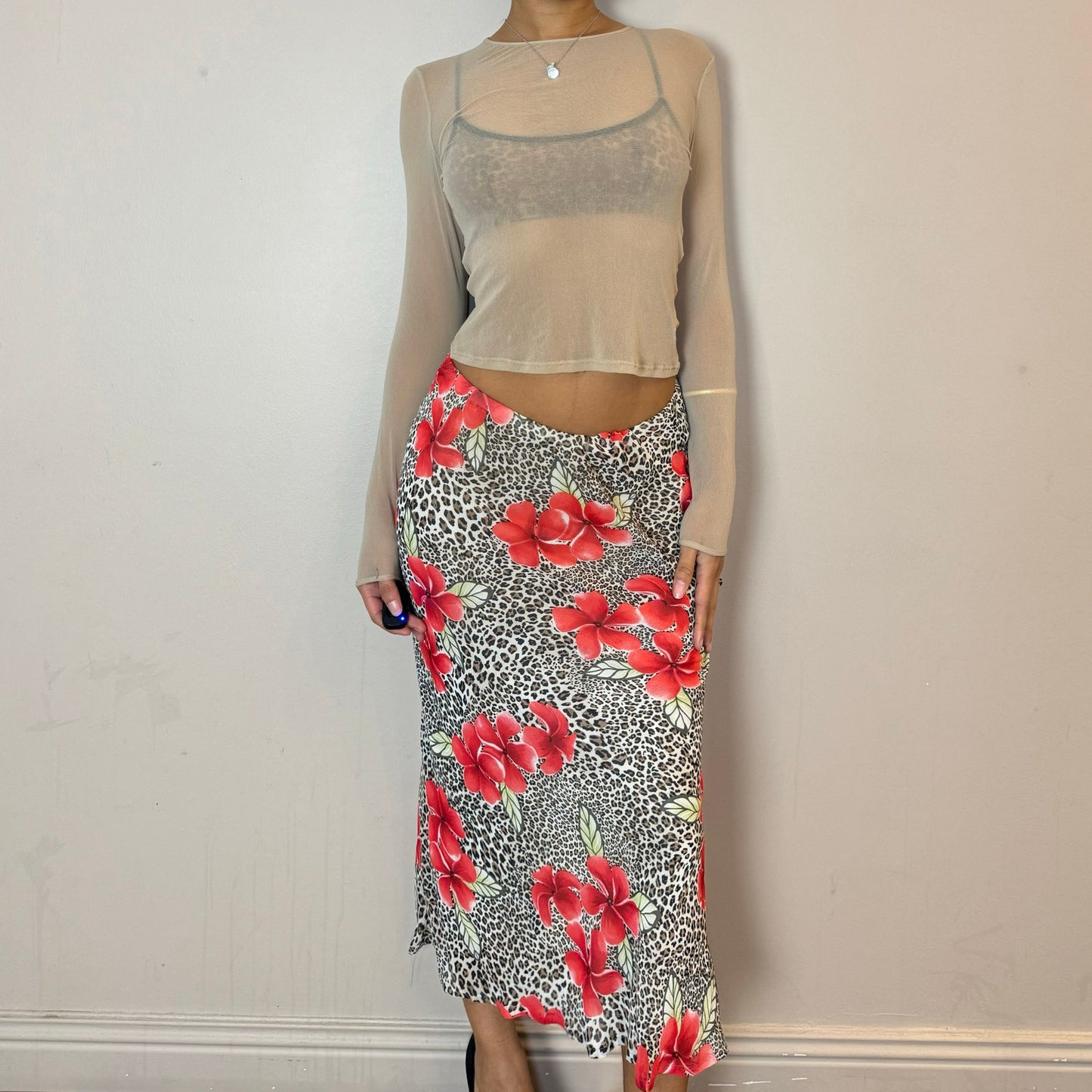 Vintage Cheetah & Floral Print Skirt (S)