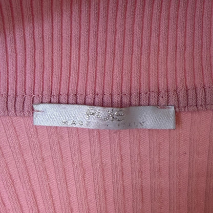 Italian Vintage Pink Orange Yellow Mod Psychedelic Print Mesh & Knit Polo Long Sleeve Top