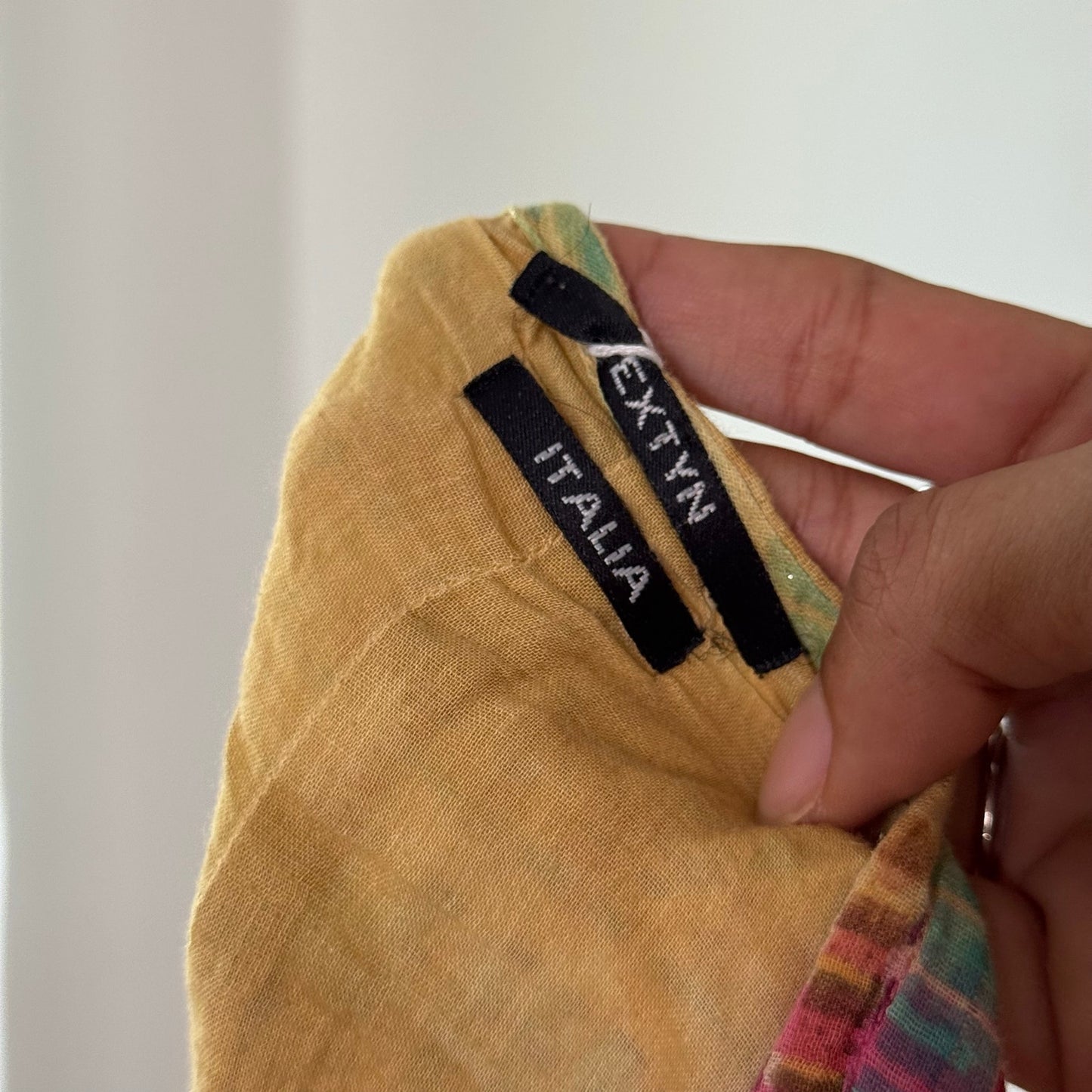 Vintage Yellow Pink Patchwork Handkerchief Maxi Skirt Italian Deadstock (S)