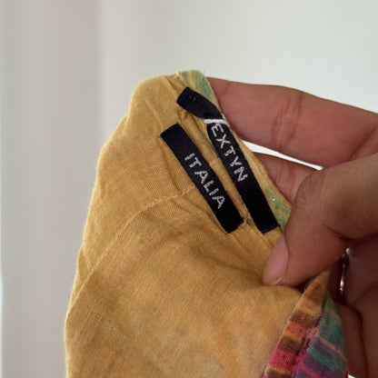 Vintage Yellow Pink Patchwork Handkerchief Maxi Skirt Italian Deadstock (S)
