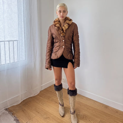 Vintage Italian Brown Faux Fur Collar Jacket (S/M)
