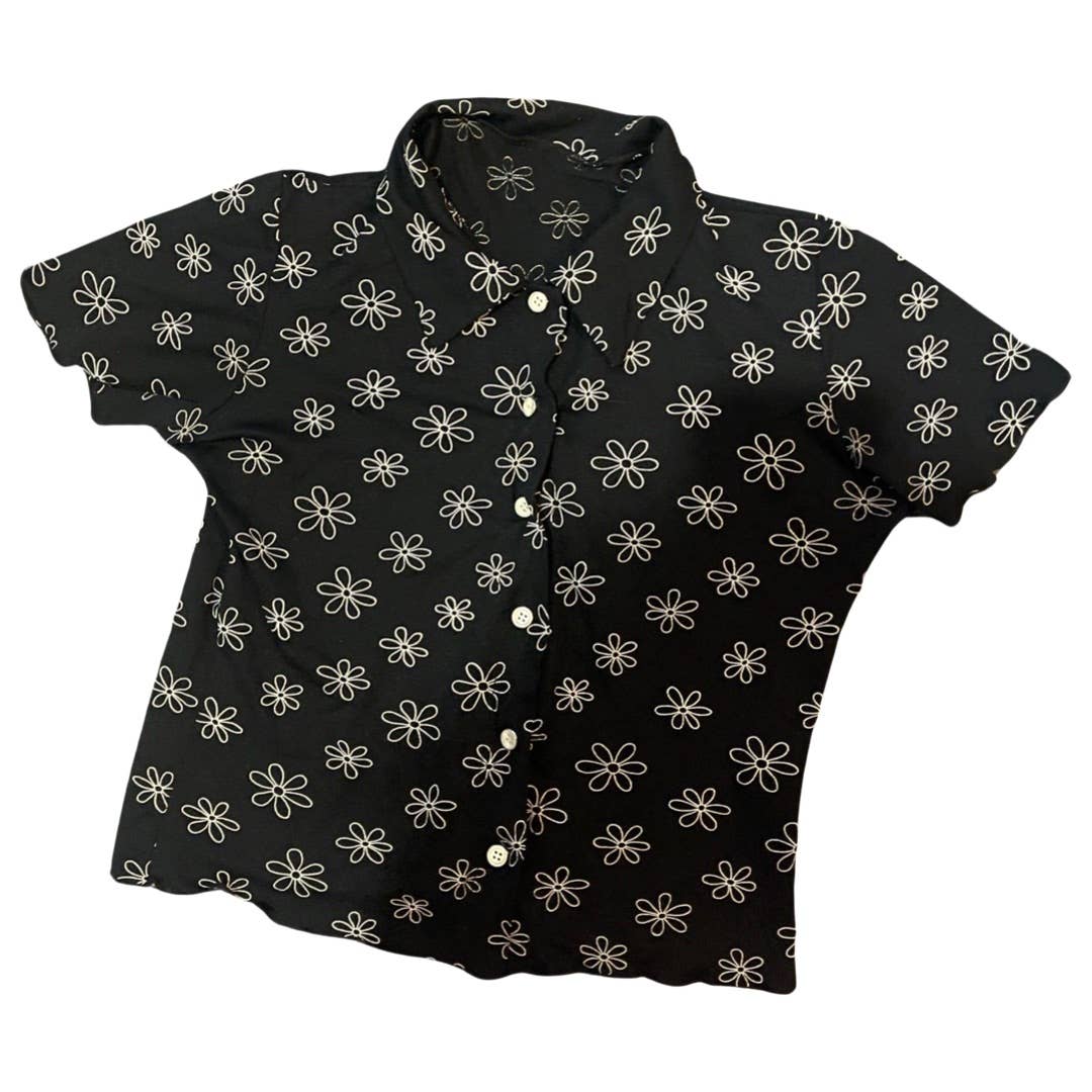 Vintage Y2K Mesh Short Sleeves Shirt (XS-S)