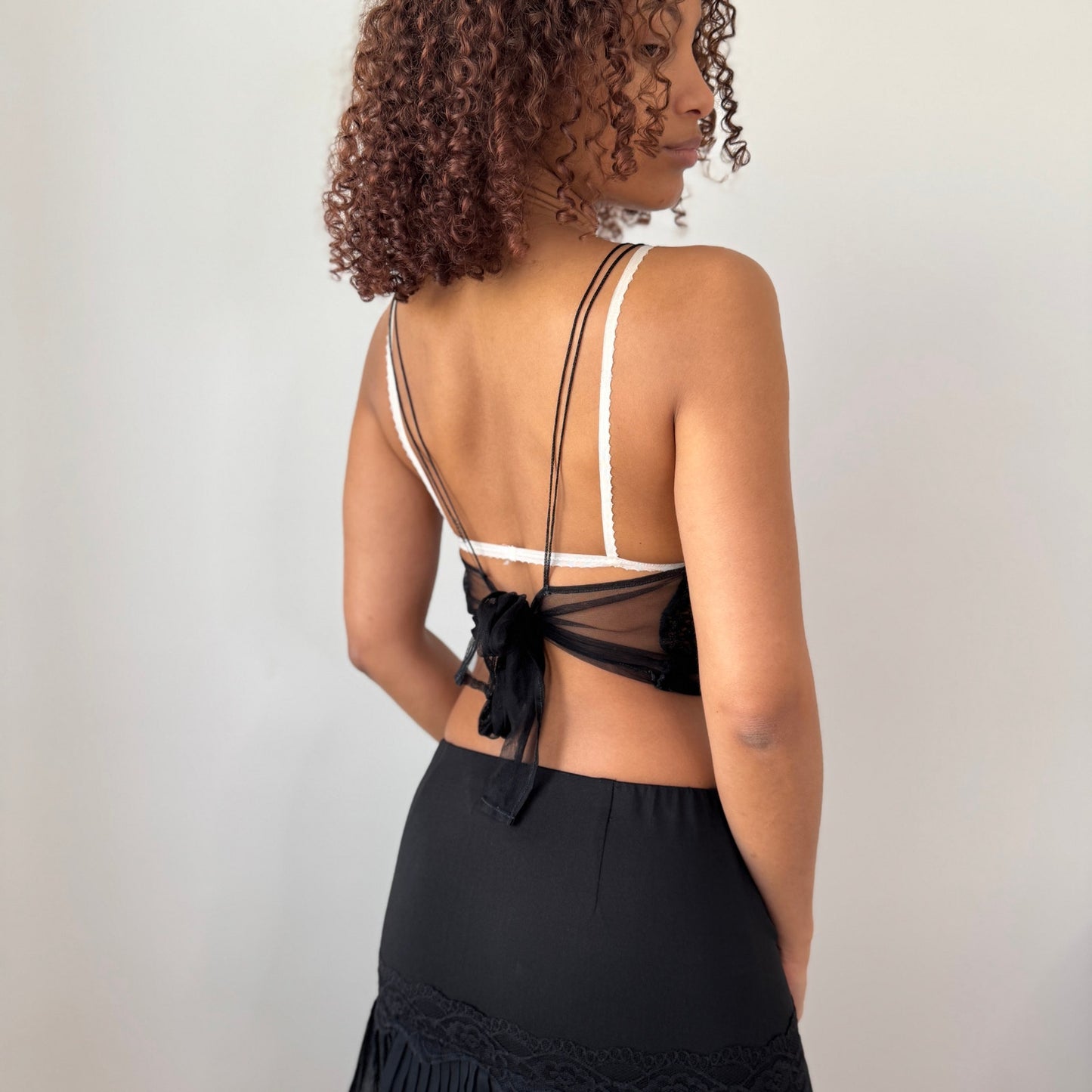 Vintage Love Sex Money Black Lace Tie Back Top Sheer Mesh (S)