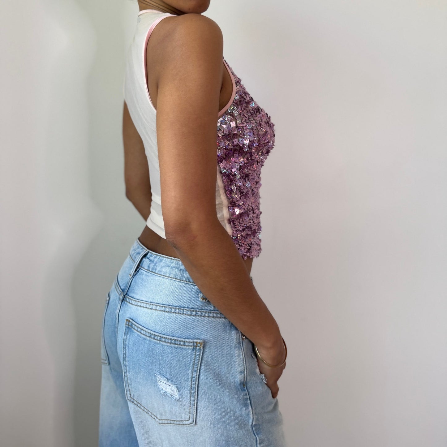Vintage Pink Sequin Tank Top (S) ⠀