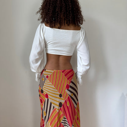 Vintage Italian White Puff Sleeve Crop Top (S/M)