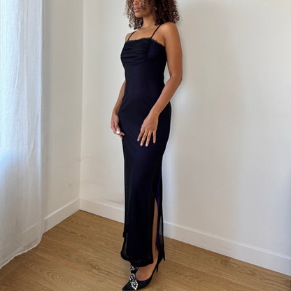 Vintage Mesh Ruched Maxi Slip Dress (XS/S)