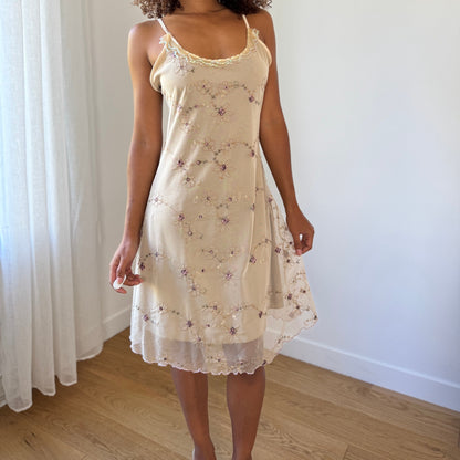 Vintage Italian Embroidered Mesh Slip Dress (M)