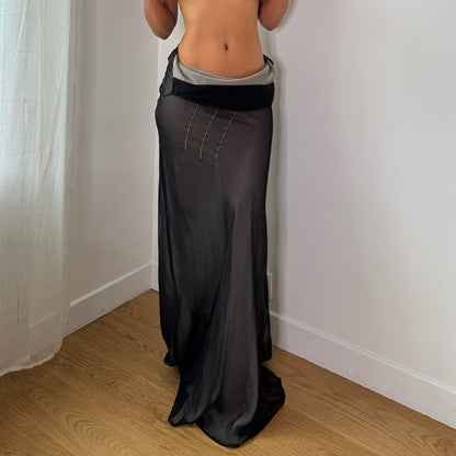 Vintage Grey Black Sheer Mesh Floral Maxi Dress Skirt Italian Y2K (S)