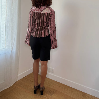 Vintage French Mixed Print Shirt Flared Cuffs (XS/S)