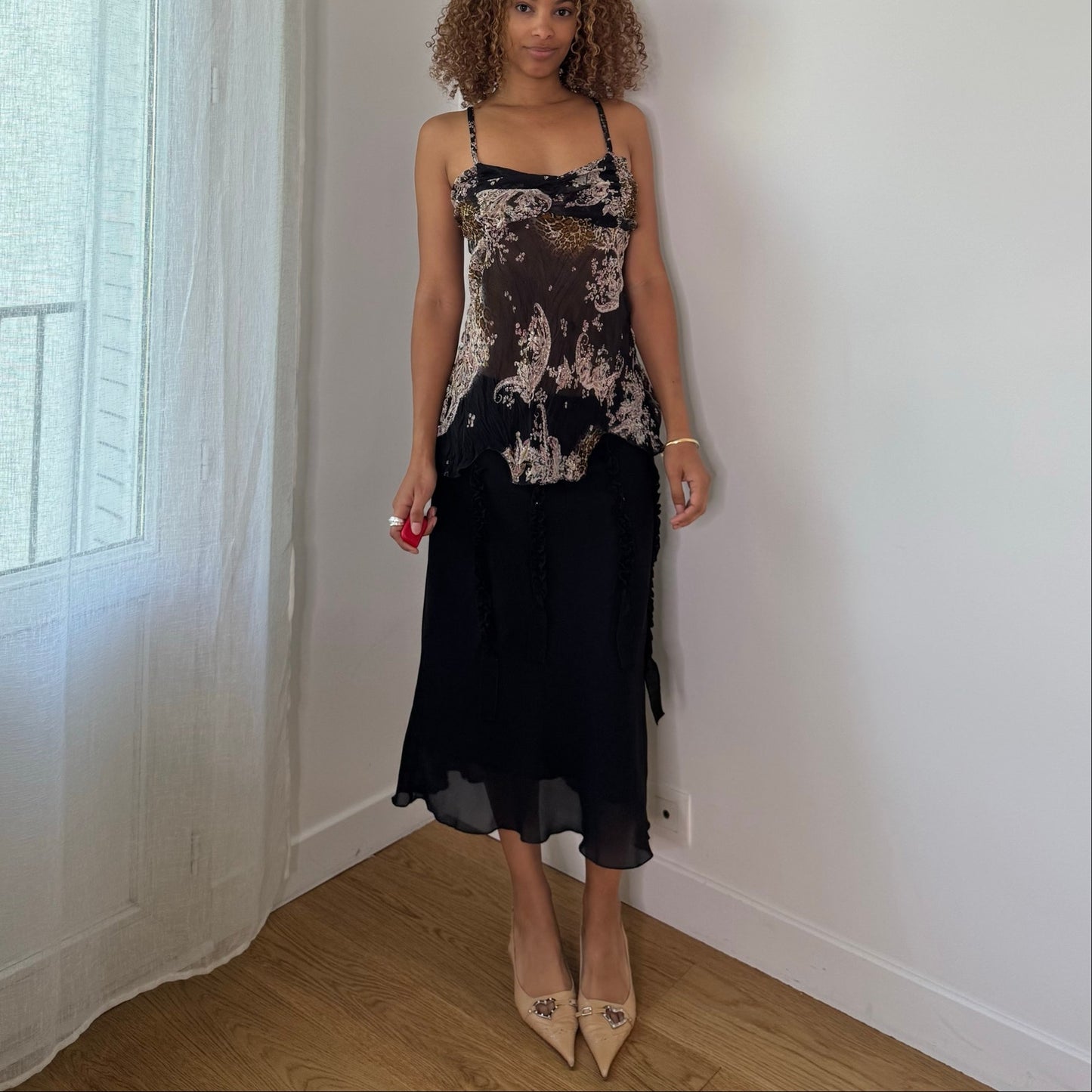 Vintage Black Brown Paisley Mesh Cami Top Italian Y2K (S)