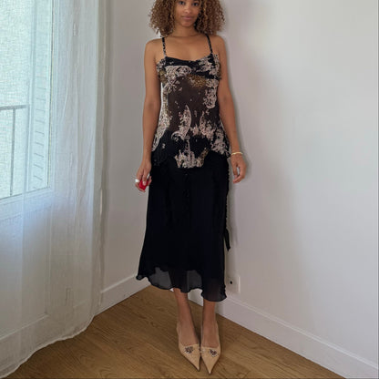 Vintage Black Brown Paisley Mesh Cami Top Italian Y2K (S)
