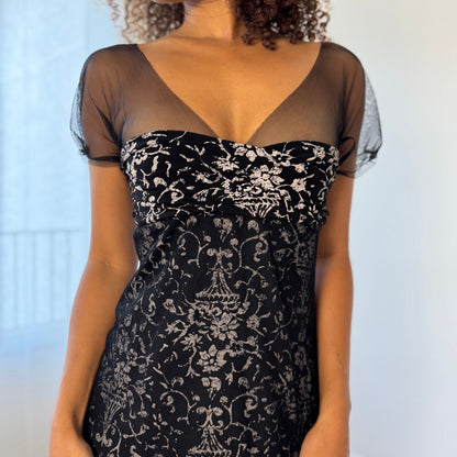 Vintage Italian Mesh Overlay Midi Dress (S)