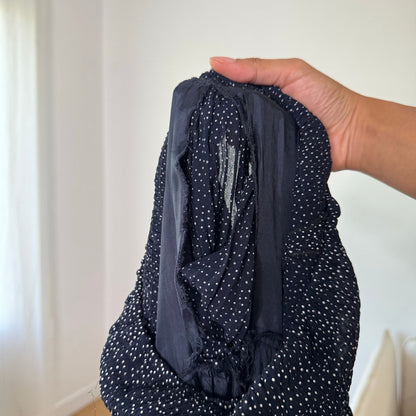 Vintage Navy Micro Polka Dot Tiered Ruffle Maxi Skirt (S)