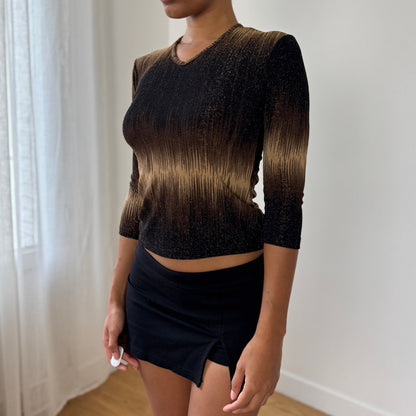 Italian Vintage Slinky Shimmer Lurex 3/4-Sleeve Top (Small)