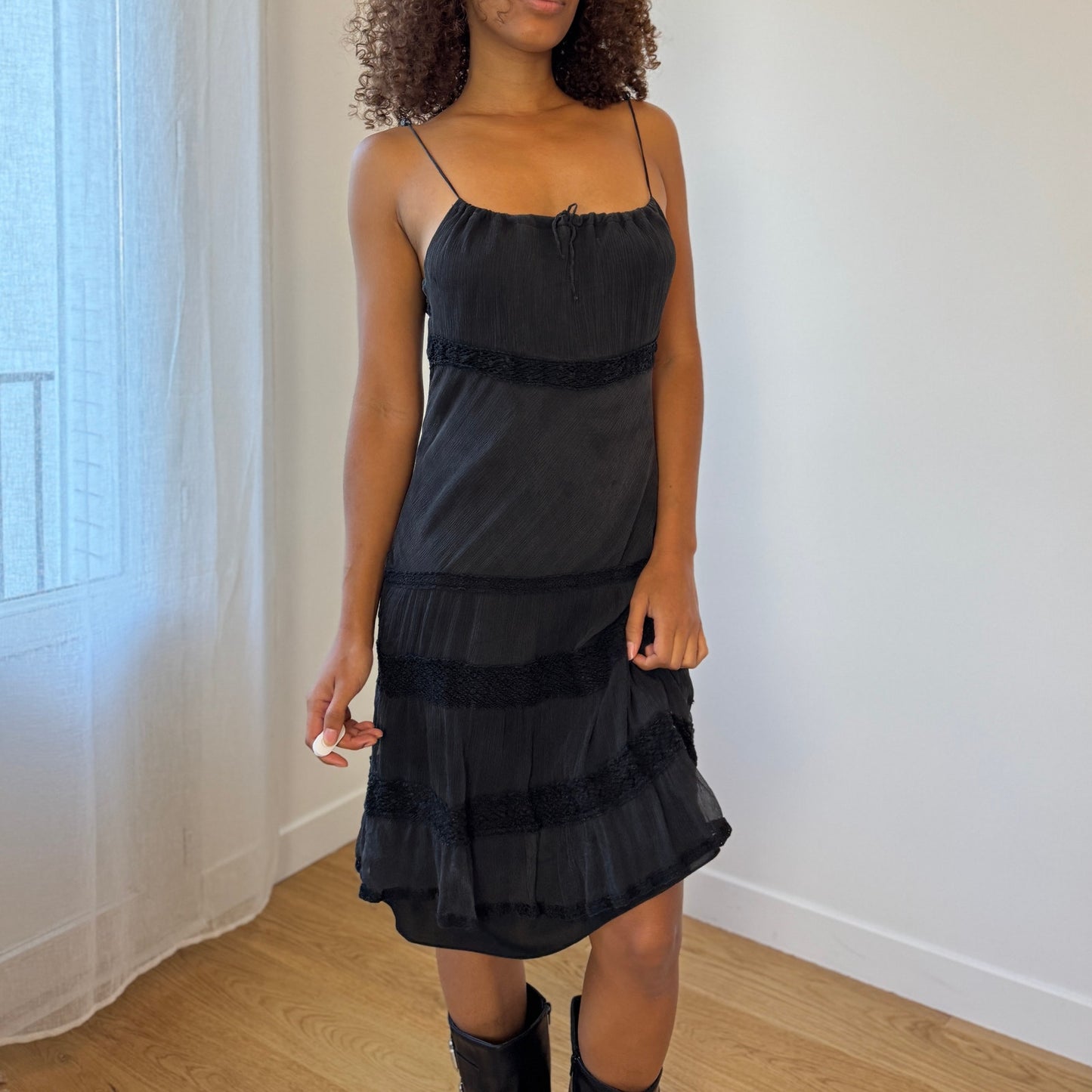 Italian Vintage 100% Silk Tiered Spaghetti-Strap Dress (S)