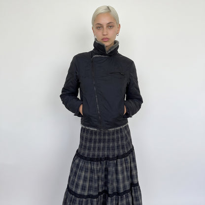 Vintage Black Nylon Fur Collar Jacket