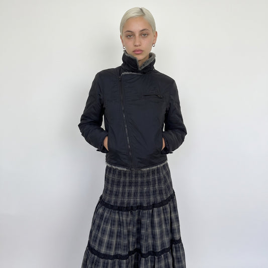 Vintage Black Nylon Fur Collar Jacket