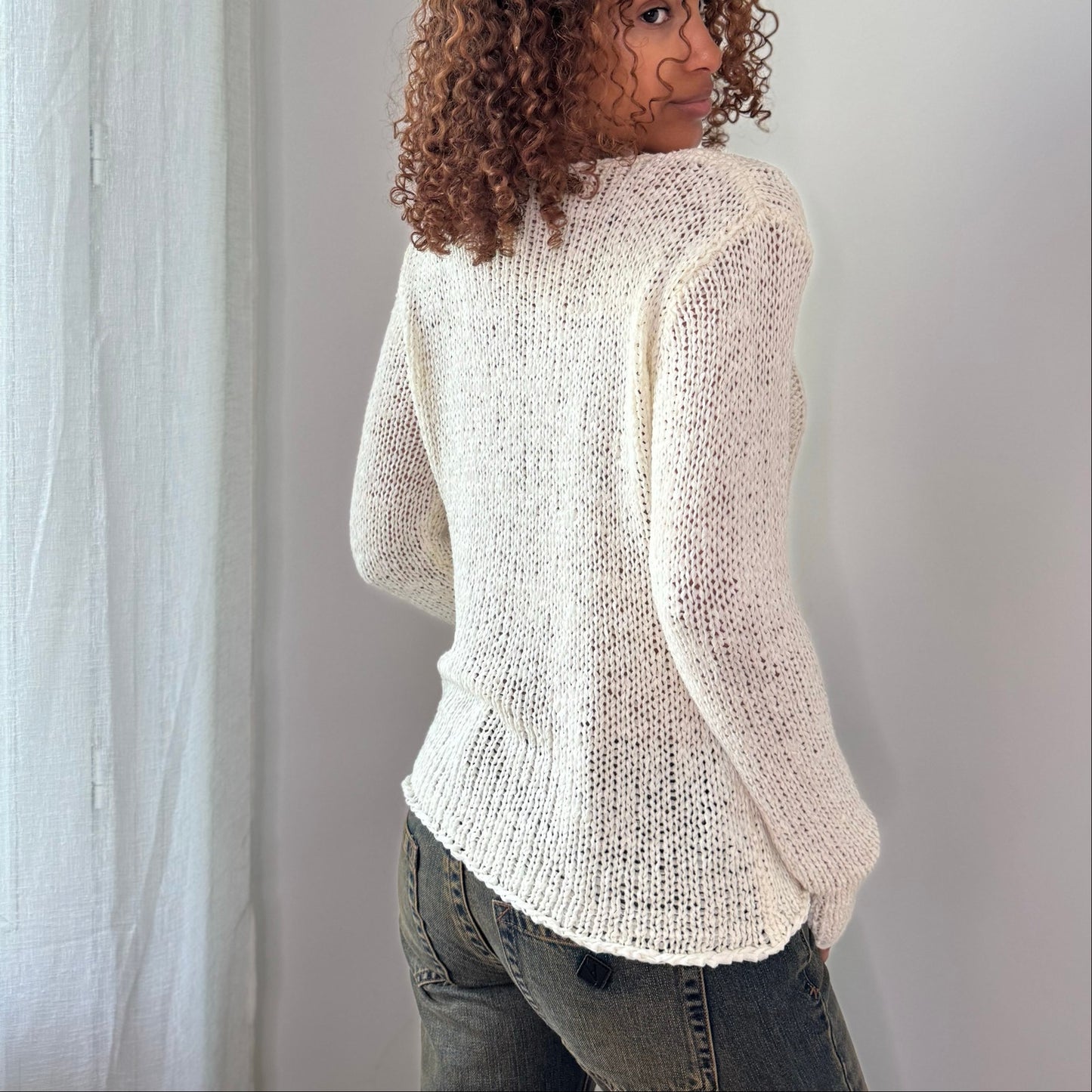 Vintage Italian White Cable Knit Cardigan Double Zip Y2K Sweater (S/M)