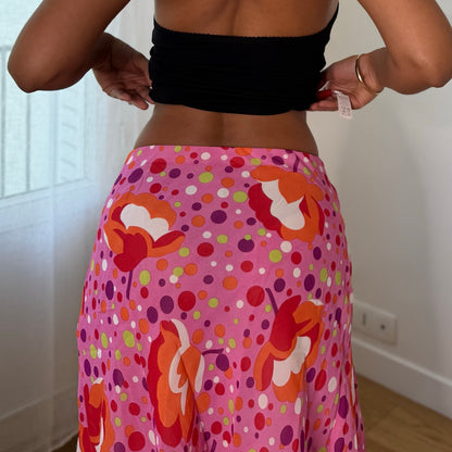 Vintage Pink Abstract Mesh Asymmetrical Midi Skirt Italian Y2K (S)