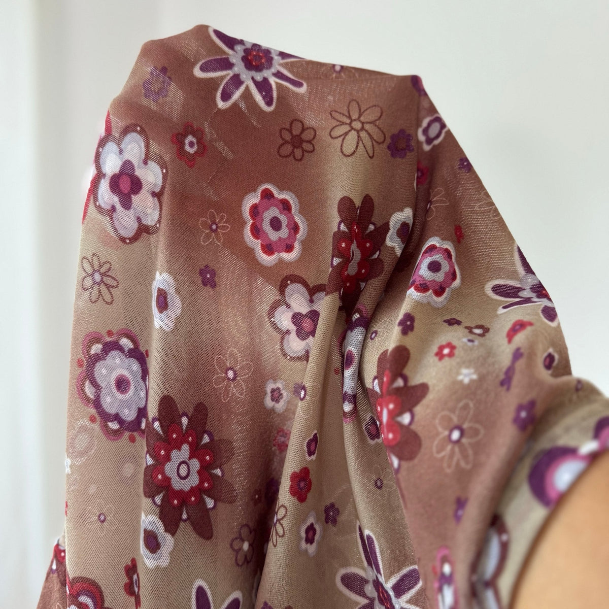 Vintage Euro Brown Floral Semi Sheer Mesh Turtleneck (M)