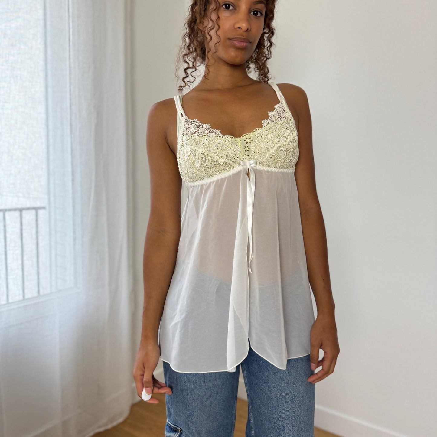 Vintage Italian ivory lace babydoll cami (Small)