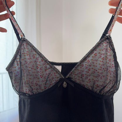 Vintage Vive Maria Black Floral Mesh Cami Top (S)