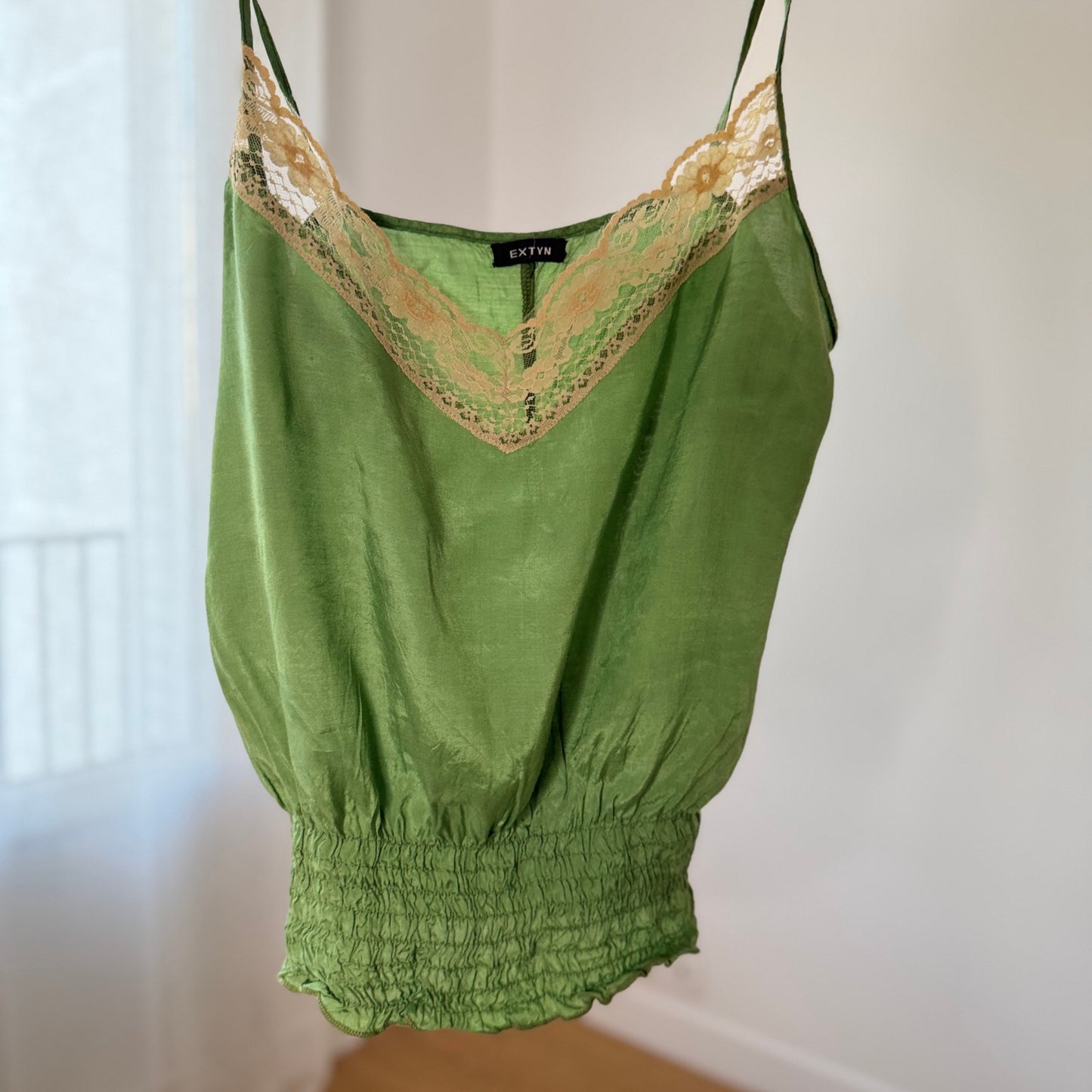 Vintage Italian Green Lace Trim Camisole Top 100% Viscose (S)