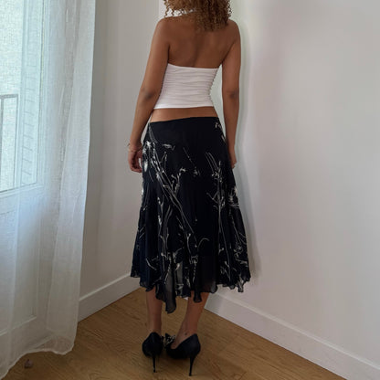 Vintage Black White Abstract Mesh Midi Skirt Italian Y2K (S/M)