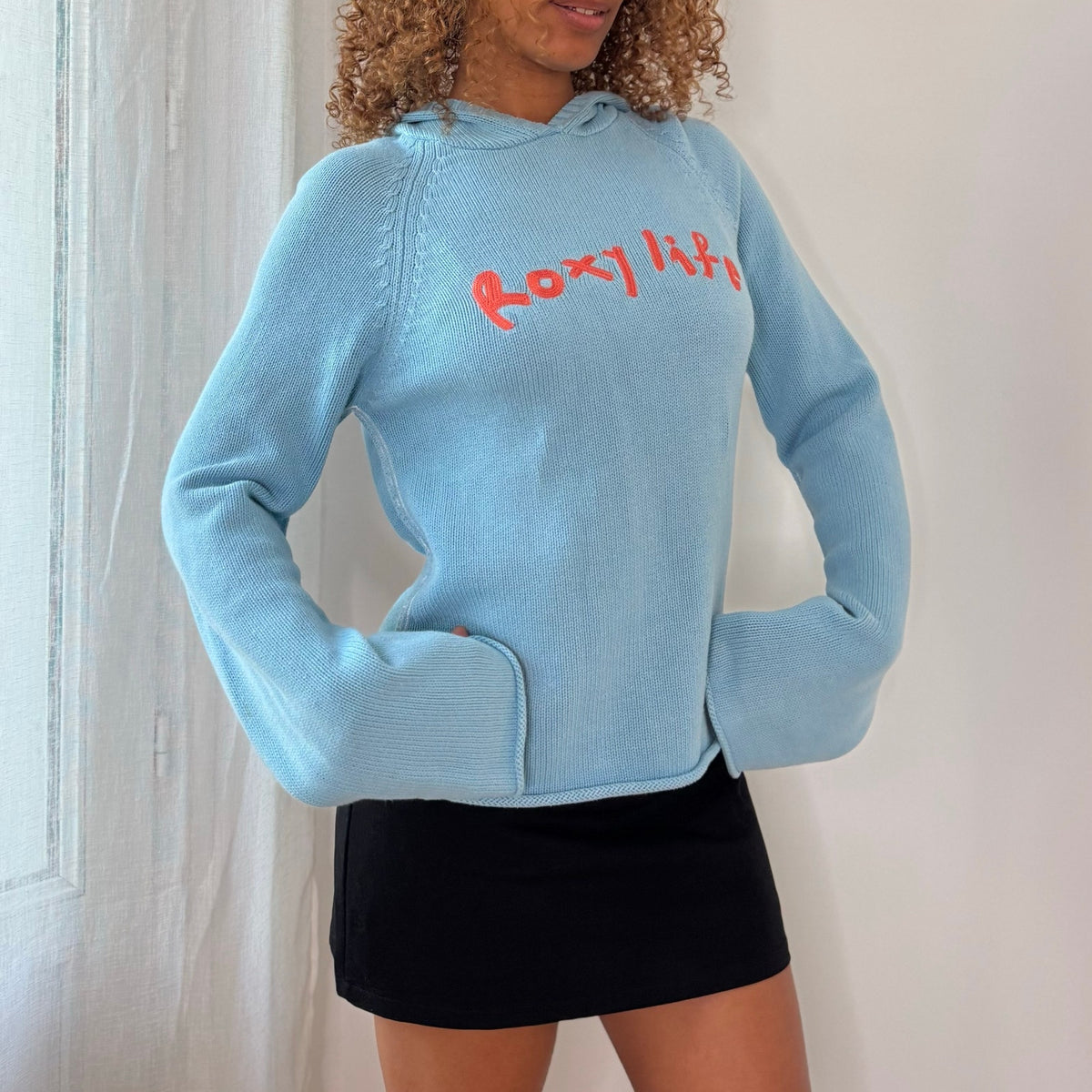 Vintage Roxy Blue Hooded Knit Sweater (S)