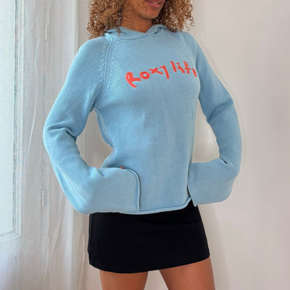 Vintage Roxy Blue Hooded Knit Sweater (S)