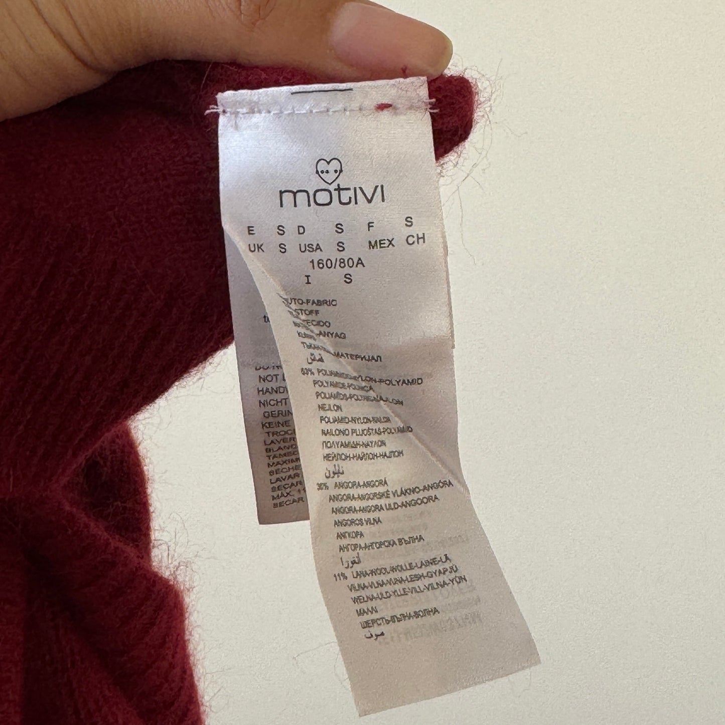 Vintage Euro Burgundy Angora Ruffle Neck Knit Long Sleeve Top (Small)