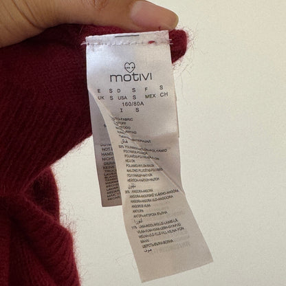 Vintage Euro Burgundy Angora Ruffle Neck Knit Long Sleeve Top (Small)