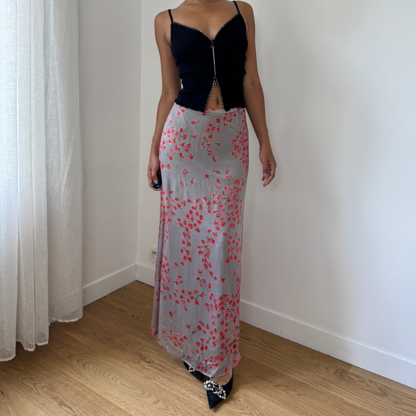 Vintage Italian Mesh Floral Maxi Skirt (XS/S)